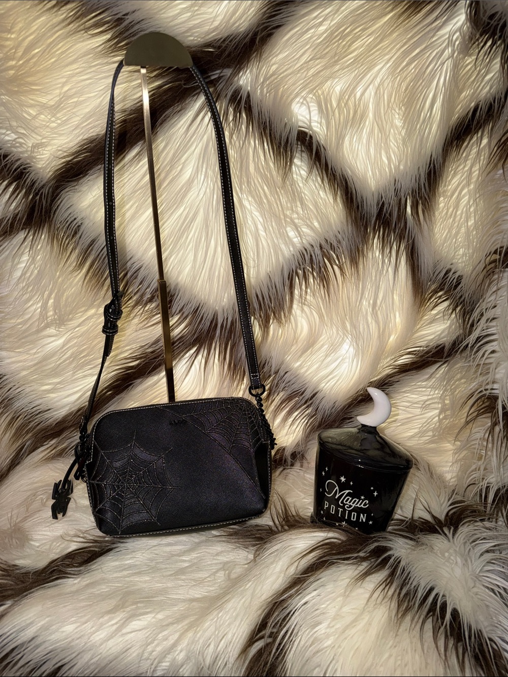 🕸️SPIN UR WICKED WEB W/ALDO- Black Crossbody Bag with Spiderweb Stitching